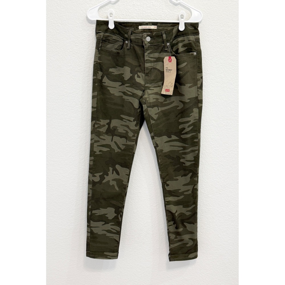 Levis 711 Skinny Ankle Jeans Womens 29" Green Camouflage Camo Mid Rise Stretch